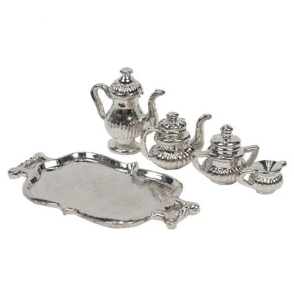 Miniature Silver Teapot Set for Doll House